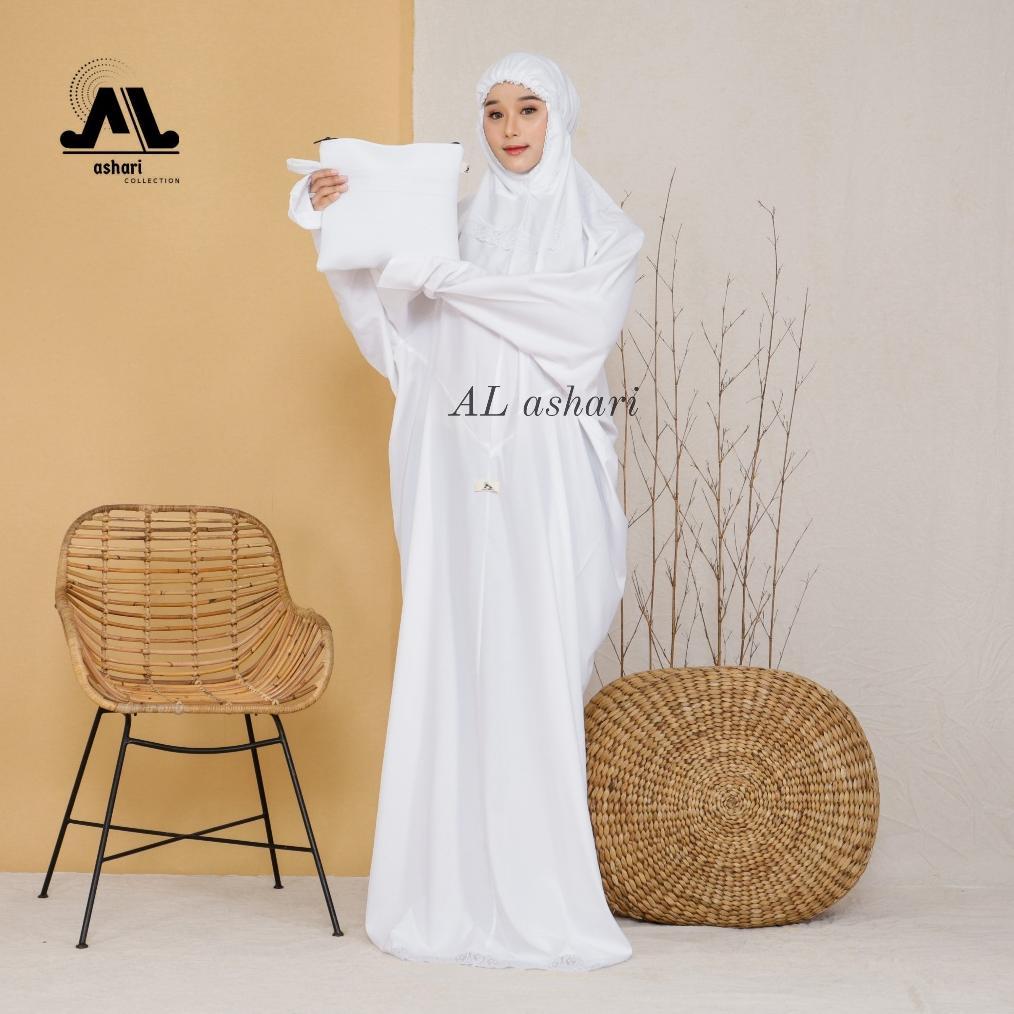 Premium Mukena Terusan Dewasa Katun Putih Polos Renda Mewah Putih Senada