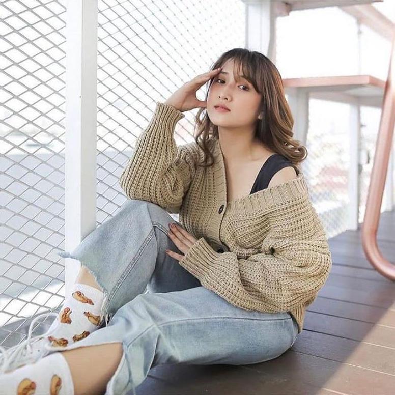Cuci Gudang  Olivia Cardi Crop Tebal Cardigan Rajut Overisze Cardie Balon Baju Wanita