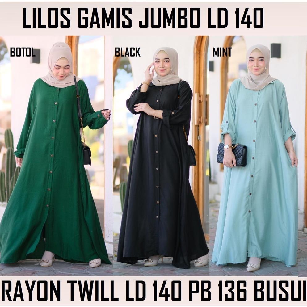 Gratis Ongkir Gamis Jubah Jumbo Rayon Twill 5L / Dress Muslim Ld 140 Full Kancing Xxxxxl