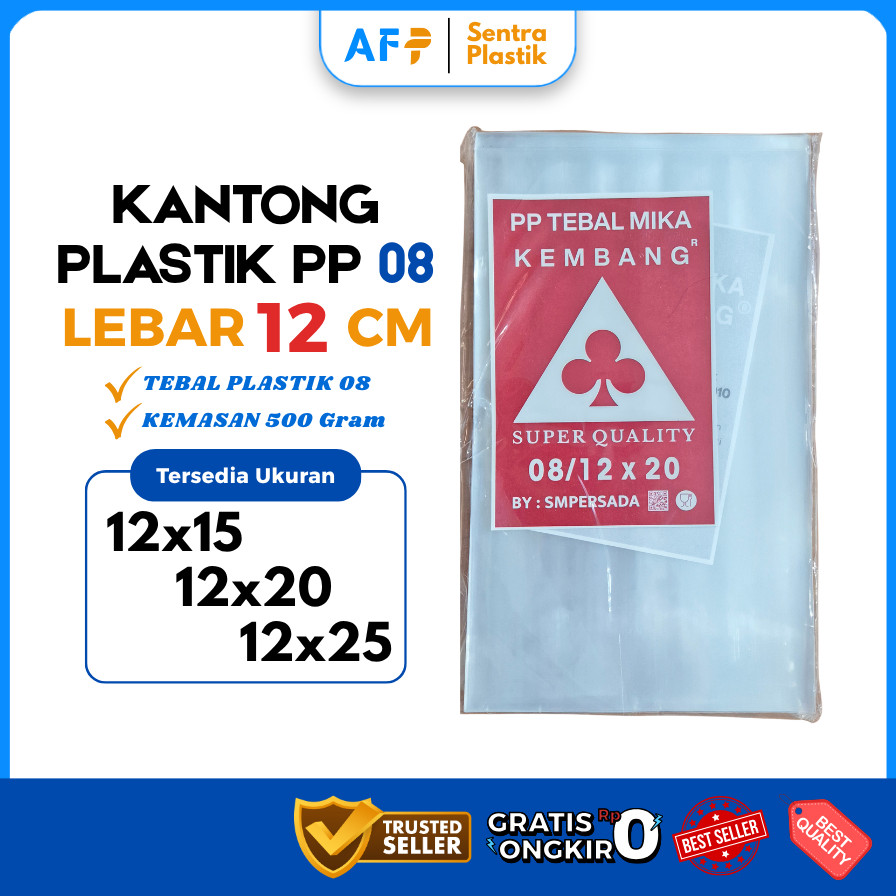 Plastik PP 08 Lebar 12 cm Ukuran 12x15 12x20 dan 12x25
