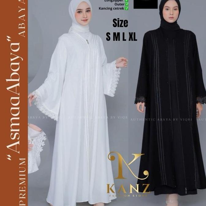 Abaya Asmaa size S M L Jumbo XL Special Black White Premium Aplikasi Renda Abaya Umroh