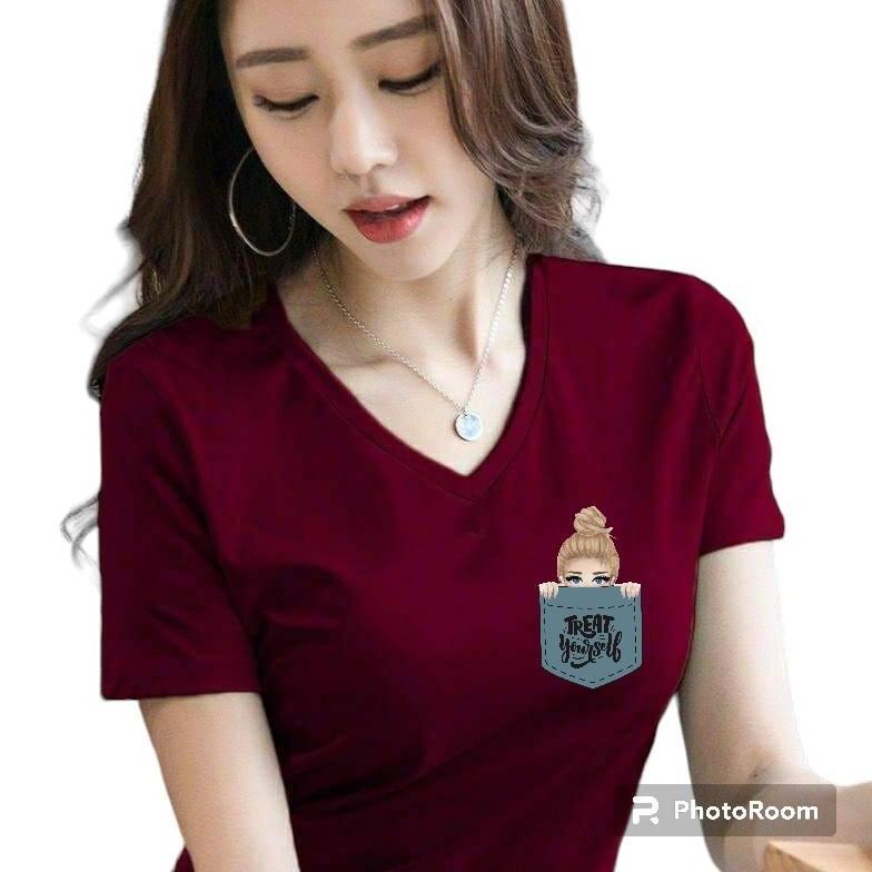 Original Kaos T-Shirt Wanita 100Rb Dapat 6 Baju Leher V-Neck