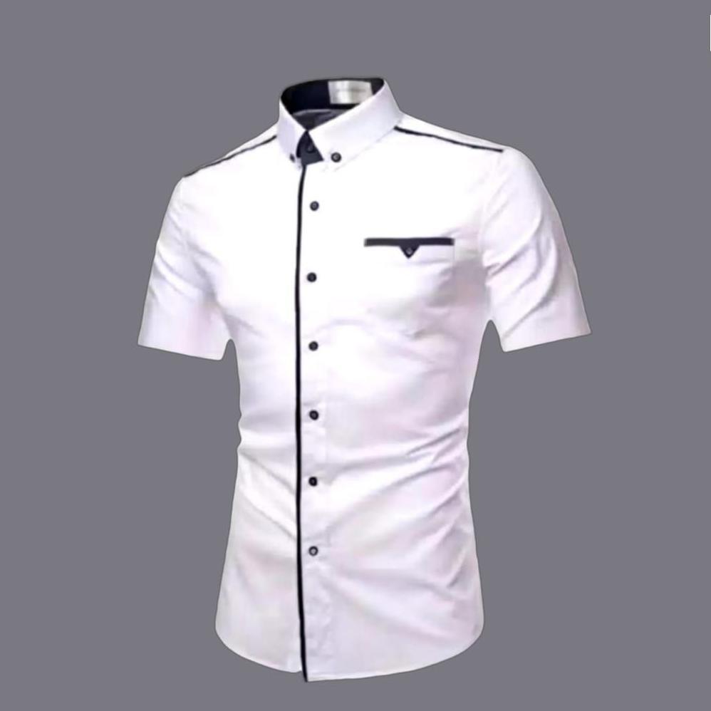 CUCI GUDANG KEMEJA PRIA POLOS LIST M L XL XXL JUMBO | KEMEJA HEM FORMAL SLIM FIT PRIA | HITAM PUTIH 