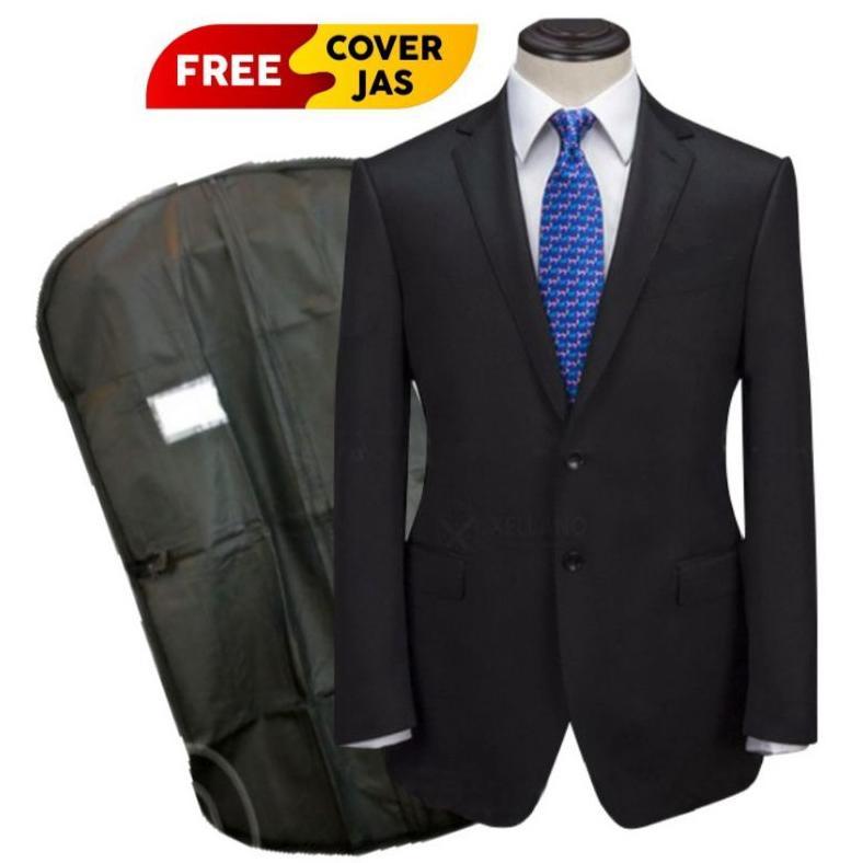 diskon youngsung exclusive - jas formal pria hitam slim fit kancing 2 bahan jetblack wisuda kerja ka