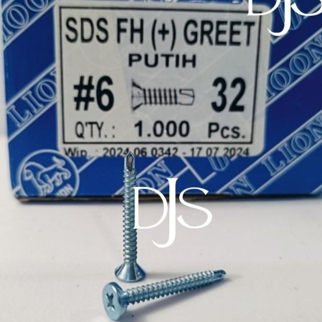 #6X32 Sds Fh (+) Greet Putih Sekrup Sds Fh (+) Grc 6X32 Moon Lion Skrup Calsi Sds Putih 3,2Cm