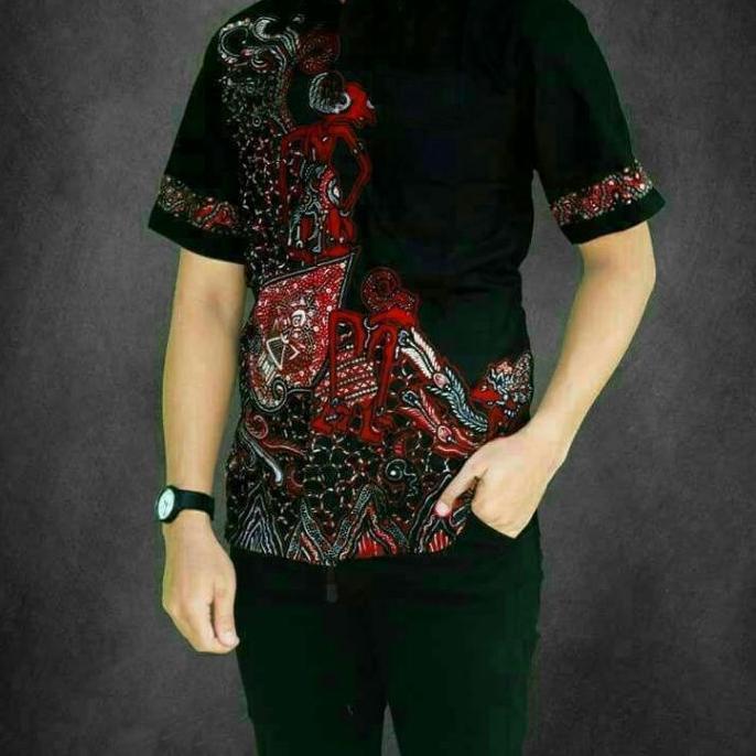 Batik Pria Kemeja Batik Modern~Baju Batik Wayang Hitam Manis