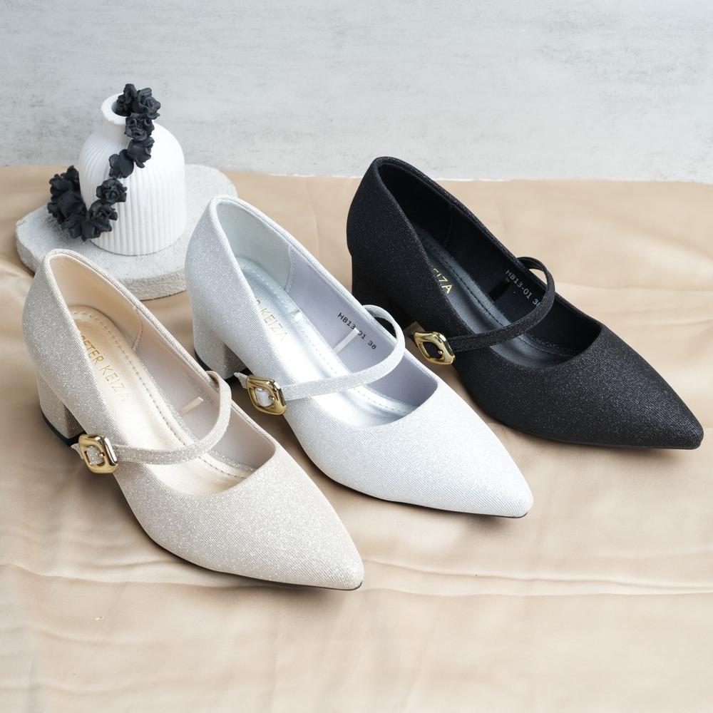 BESTPROMO Peter Keiza Sepatu Pantofel Wanita dengan Bahan Glitter Bertali Belt Kekinian HB13-01
