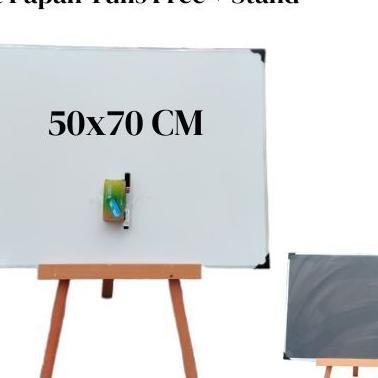 Whiteboard 50X70 Cm + Standing Kayu Kecil 90 Cm - Penyangga Papan Tulis Gratis Spidol Dan Penghapus