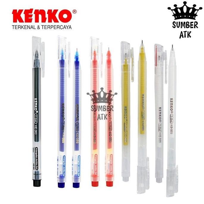 Gel Pen KE-303 T-Gel Triangular  12 PCS ( 1 LUSIN ) KENKO / Pulpen / Pena 0.5 MM BLACK BIRU RED WHIT
