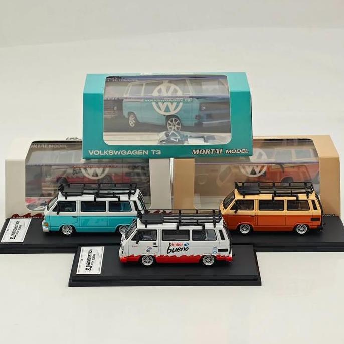 MORTAL 1/64 VW T3 LOWSIDE VOLKSWAGEN - TIFFANY BLUE - ORANGE - WHITE KINDER BUENO CHOCOLATE - DIECAS