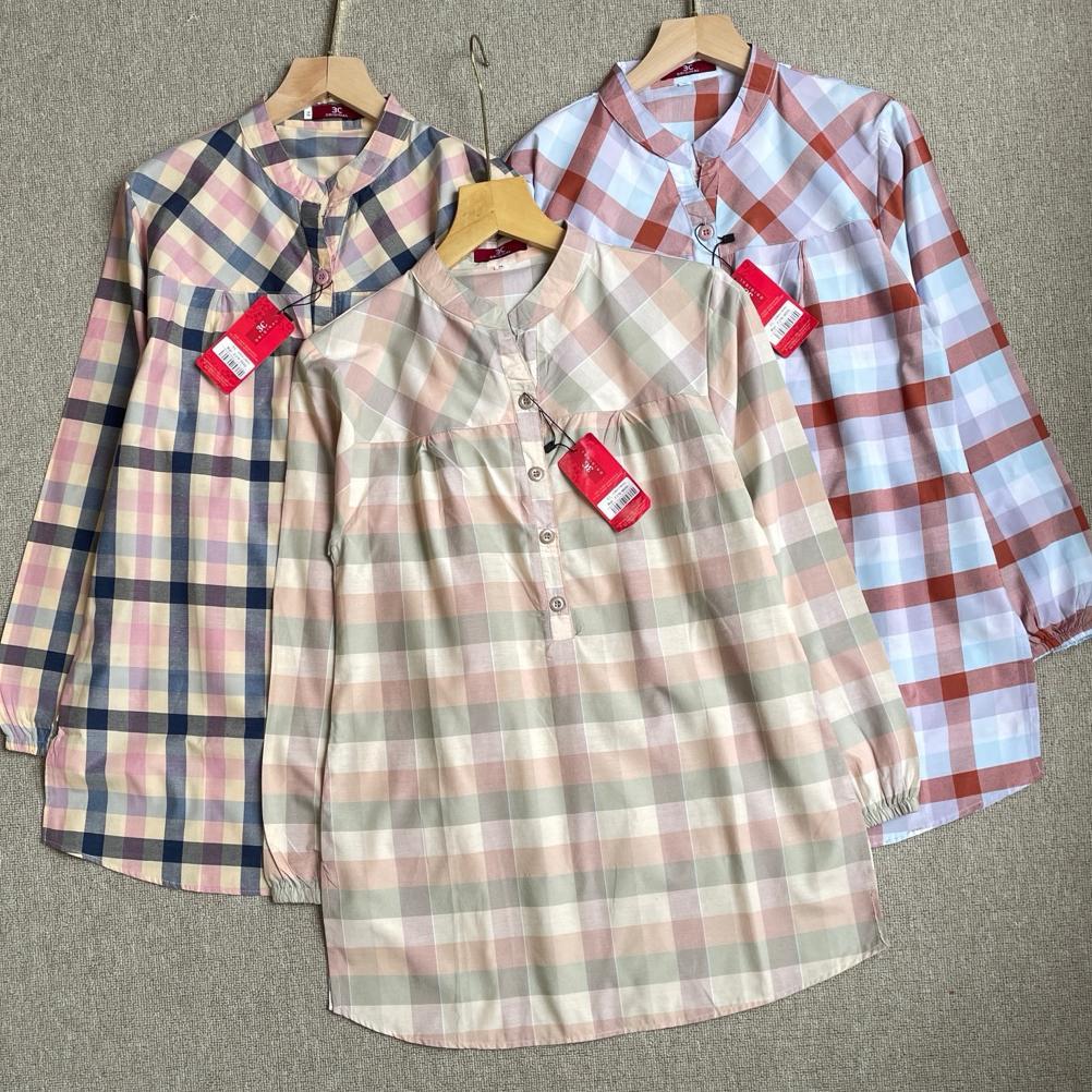 Diskon Tunik 3C Blouse Wanita Motif Kotak & Bunga Kerah Shanghai Katun Premium & Rayon | Atasan Leng