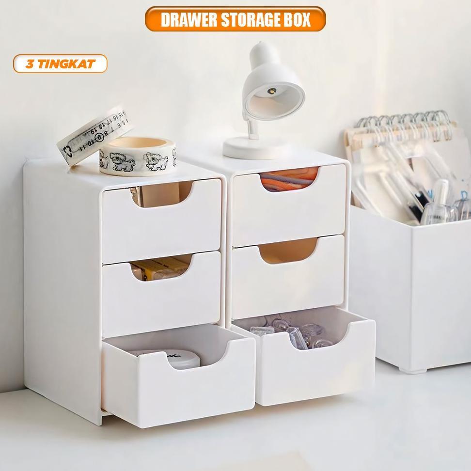 HEMAT Rak Laci Susun Mini 3 Tingkat / Tempat Penyimpanan Drawer Storage Box Laci Mini Aesthetic Kore