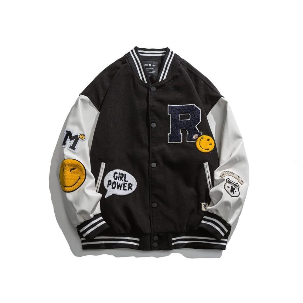 Diskon R Smile  Varsity Jaket Baseball Oversize - Jaket Varsity Wanita - Baseball Jaket