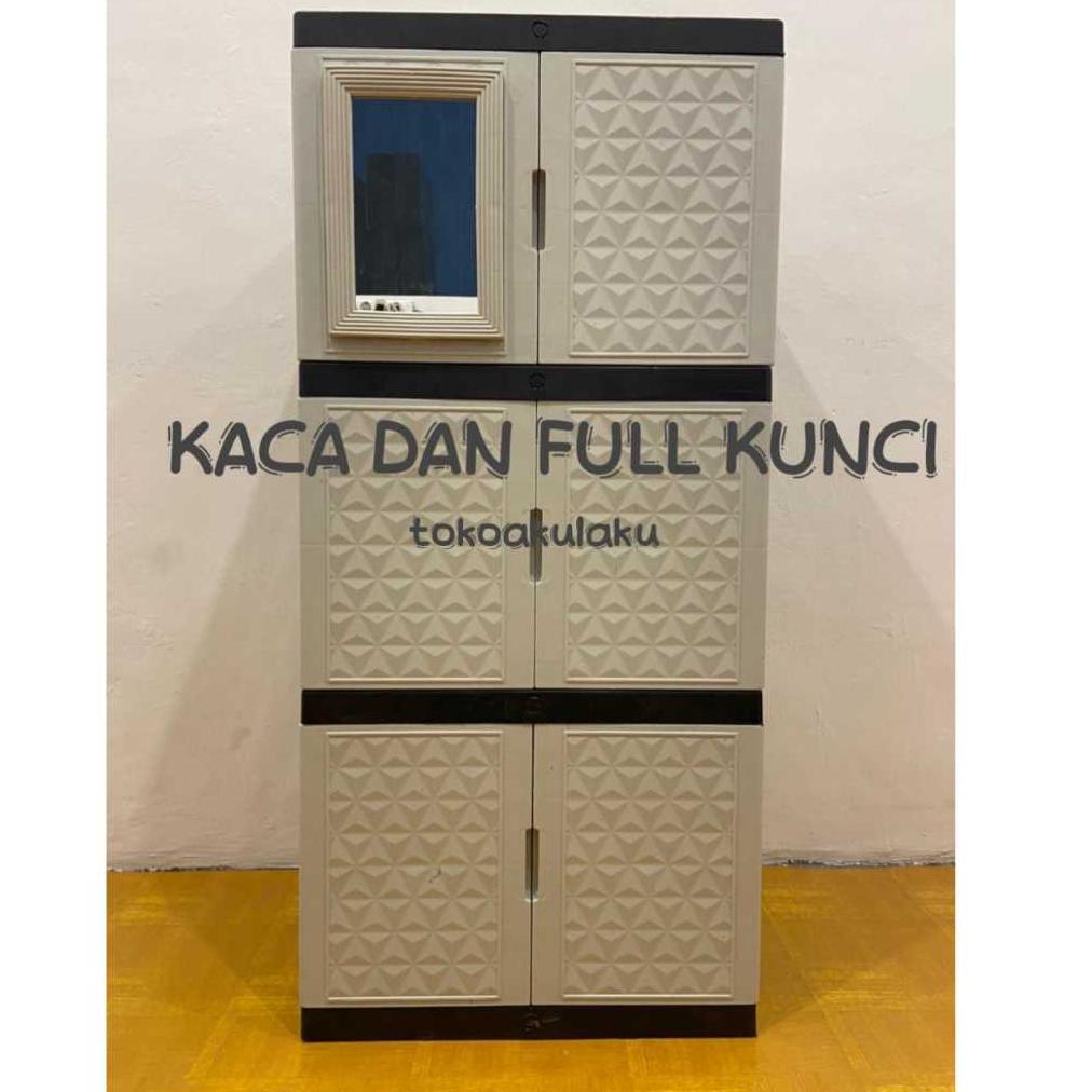OFFICIAL LEMARI PLASTIK LEMARI PAKAIAN LEMARI BAJU KACA PUTIH FULL KUNCI