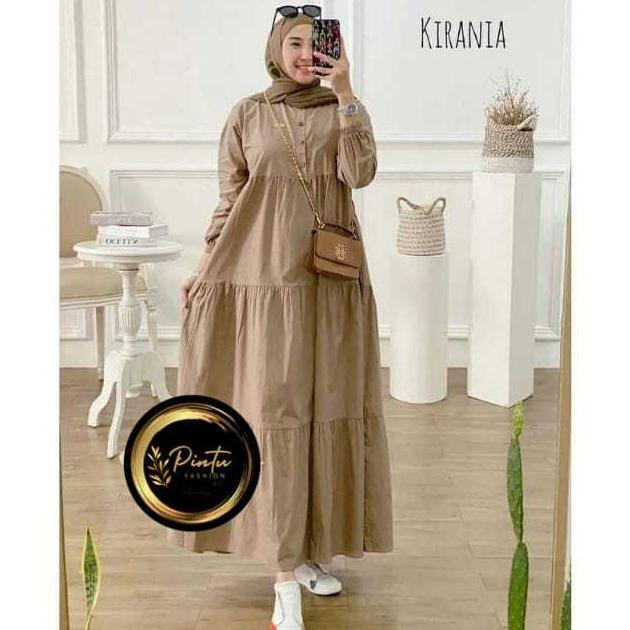 Promo Bulan Ini Kirania Midi Dres Gamis Kirania Rayon Santung Midi Dress Susun Polos Kancing