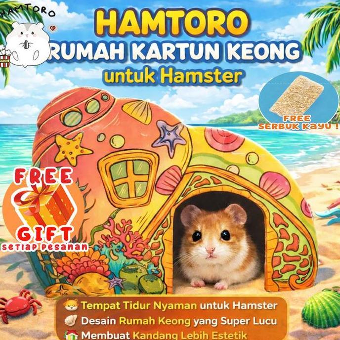 [FREE SERBUK] Hamtoro Rumah Kartun Keong Hamster-Sembunyi Hamster Lucu Motif Laut -Aksesoris Kandang
