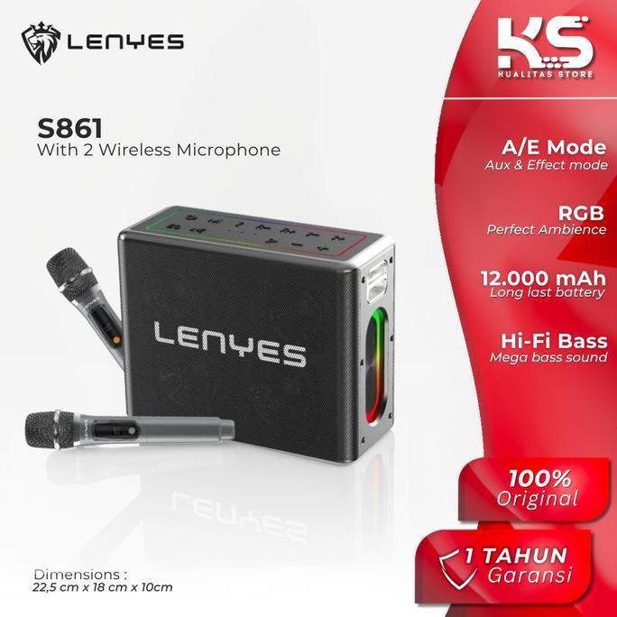 Perkobleh76 - LENYES S861 Speaker Karaoke 150W Wireless LED V5.0 dengan 2 Mikrofon Nirkabel Bass Ste