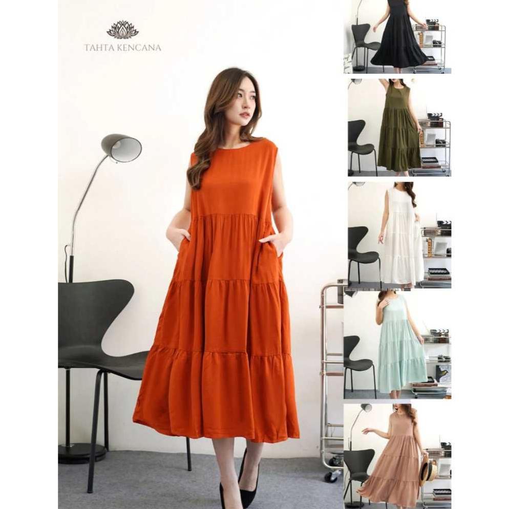 Premium Mib Style - Inner Midi Dress Polos Wanita Rayon Twell Adem Inner Gamis Tanpa Lengan Polos