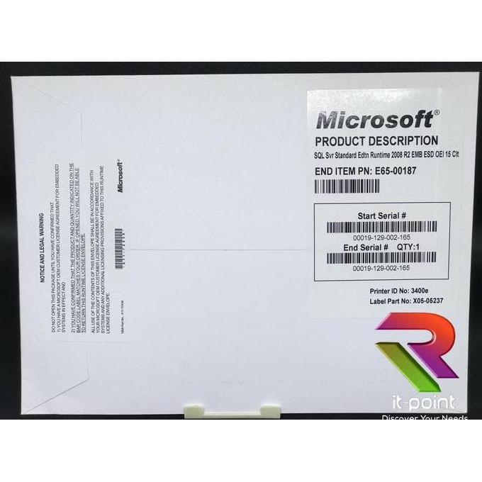 SQL Server Standard 2008 R2 Full Package included 15 client BERGARANSI