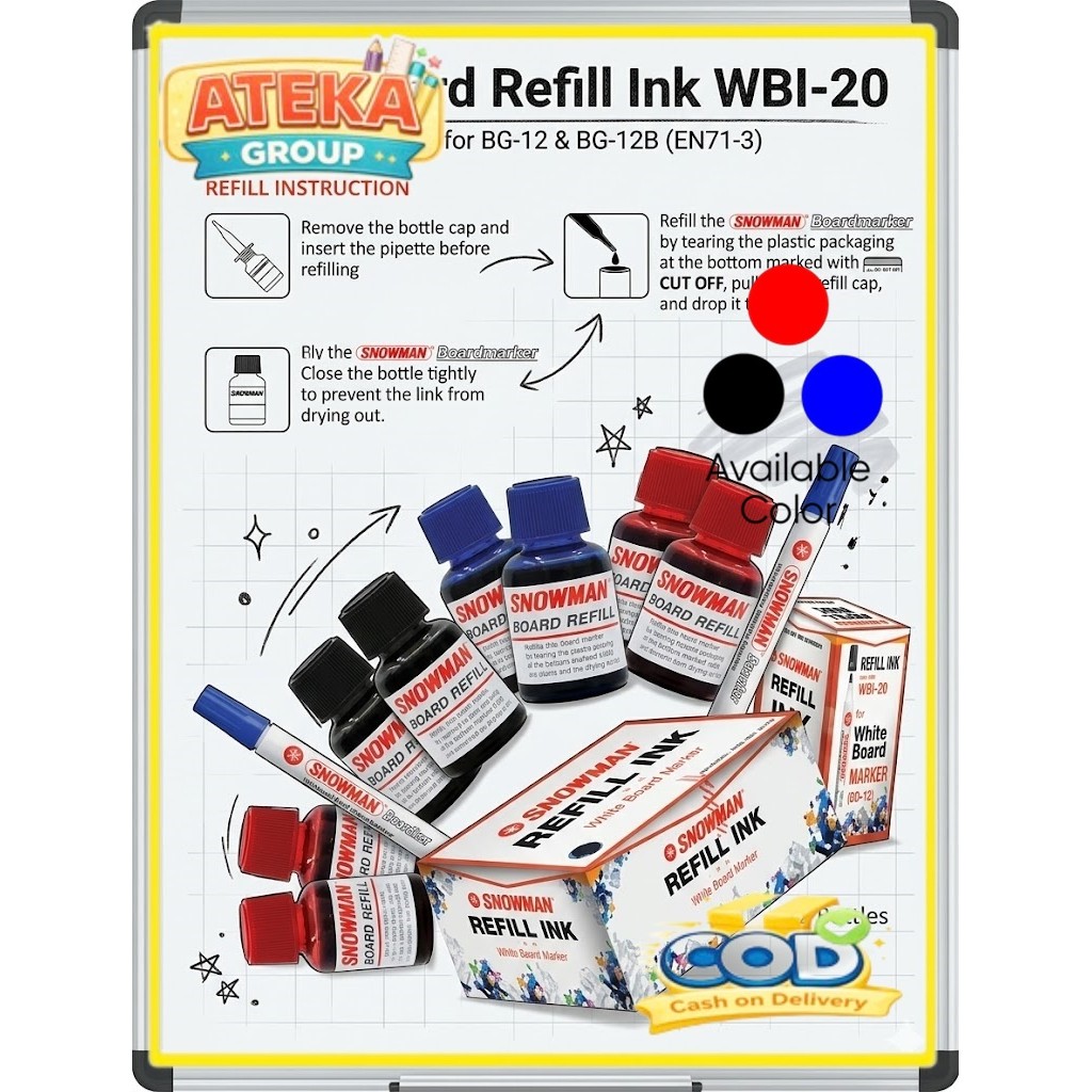 [BOX/12BTL] SNOWMAN REFILL INK WHITEBOARD WBI-20 / TINTA ISI ULANG SPIDOL