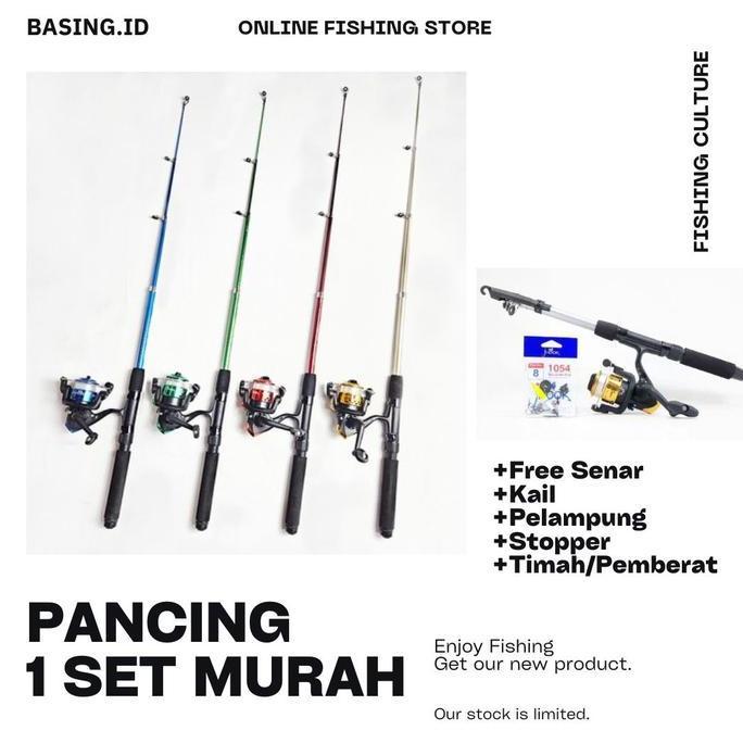 Pancing satu set siap pakai joran casting kolam sungai murah panjang 150 cm bonus perlengkapan panci