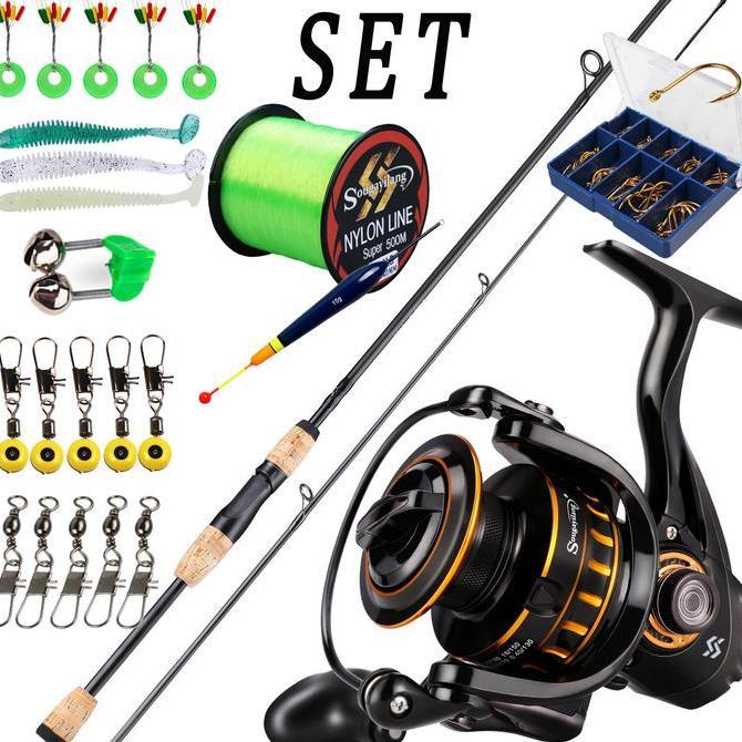 Set Joran Pancing Sougayilang 1.8m Serat Karbon dengan Gagang Kayu Gabus 12+1BB Reel Pancing Combo D