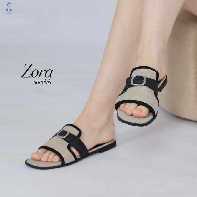 LaSelene - Zora Sandal Wanita Flat Sandal Slop Teplek Gesper Anti Slip L1 | Ivory