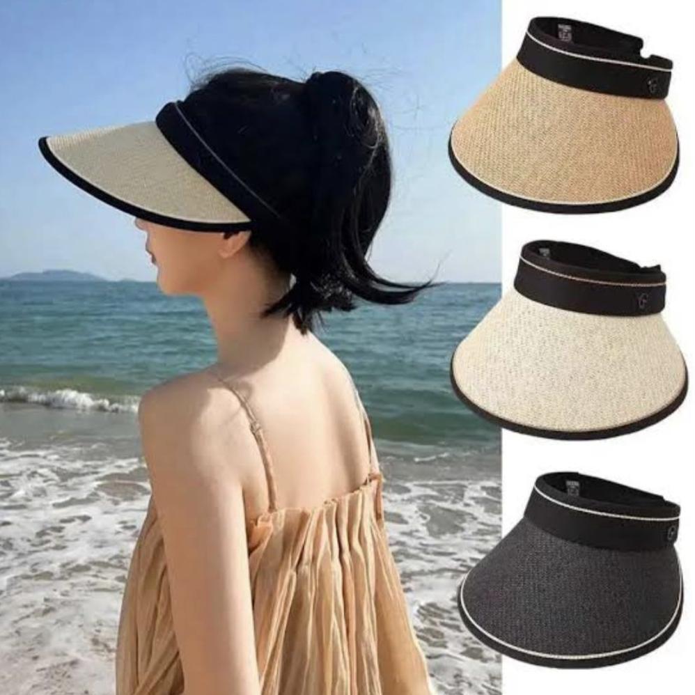 Topi Visor Pantai Wanita Topi Lebar Depan Import
