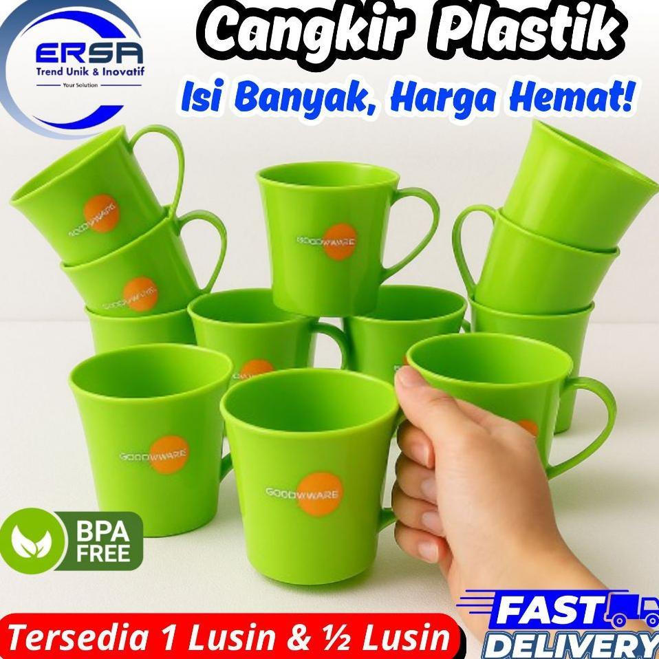 Cangkir Mug Kopi Plastik 300Ml / Cangkir Plastik 1 Lusin  (12 Pcs) Golden Sunkist Mok 7026