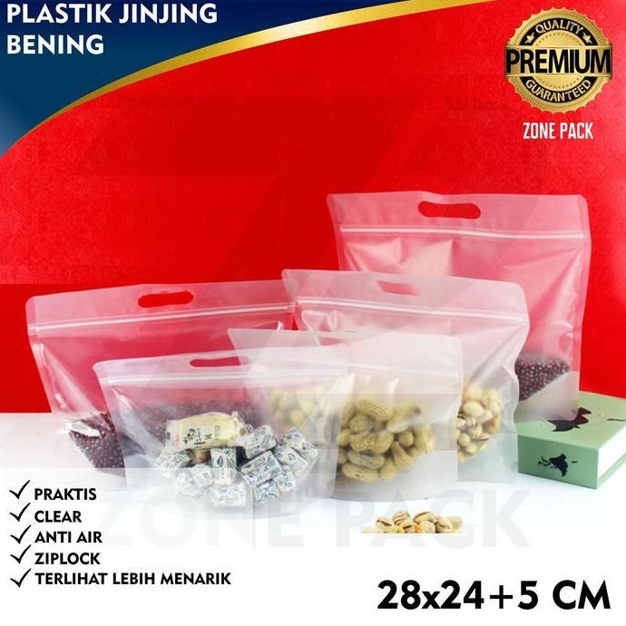 [28x24 CM] 50 PCS Plastik Jinjing Bening | Pouch Bening | Plastik Bening Jinjing Dengan Pegangan dan