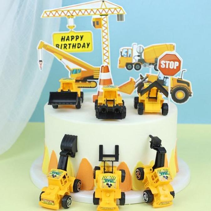 Gotogo- Konstruksi Mainan Dekorasi Kue Ulang Tahun Topper Cupcake Untuk Perlengkapan Nikmat Pesta Ul