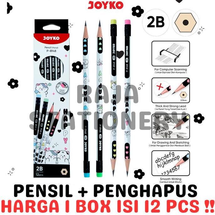 PROMO / JOYKO PENCIL PENSIL KAYU JOYKO 2B MOTIF ANAK LUCU HAPPY CAT UJIAN P-8148 LUSIN BOX [12PCS]