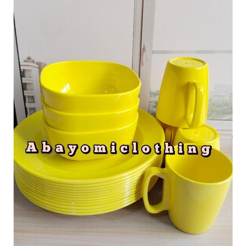 PAKET MURAH 1 SET PERALATAN MAKAN MELAMIN ISI CAMPUR 12. PCS LENGKAP 4 PIRING MAKAN 4 MANGKOK 4 CANG