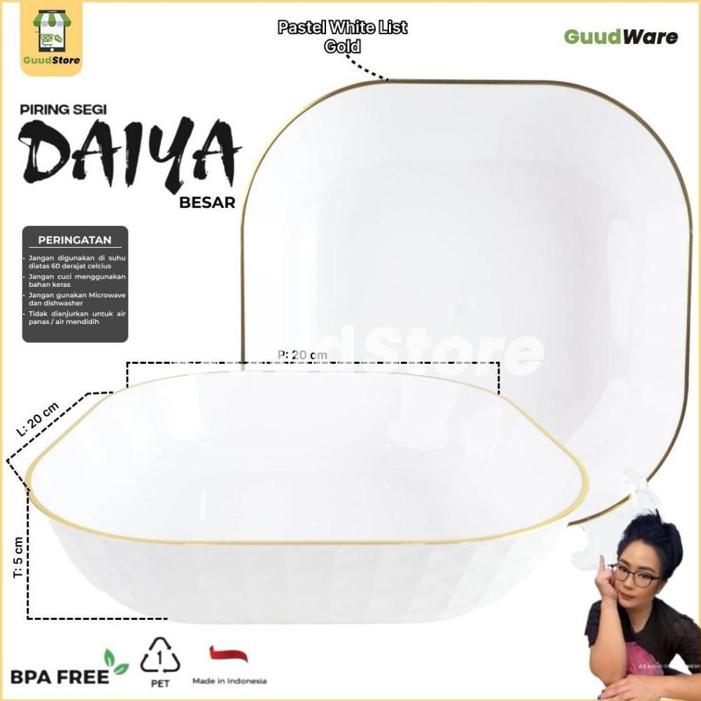 3-6 Pcs (BESAR) Daiya Piring Saji Kue Plastik  20 CMS Segi empat Crystal Anti pecah  / piring prasma