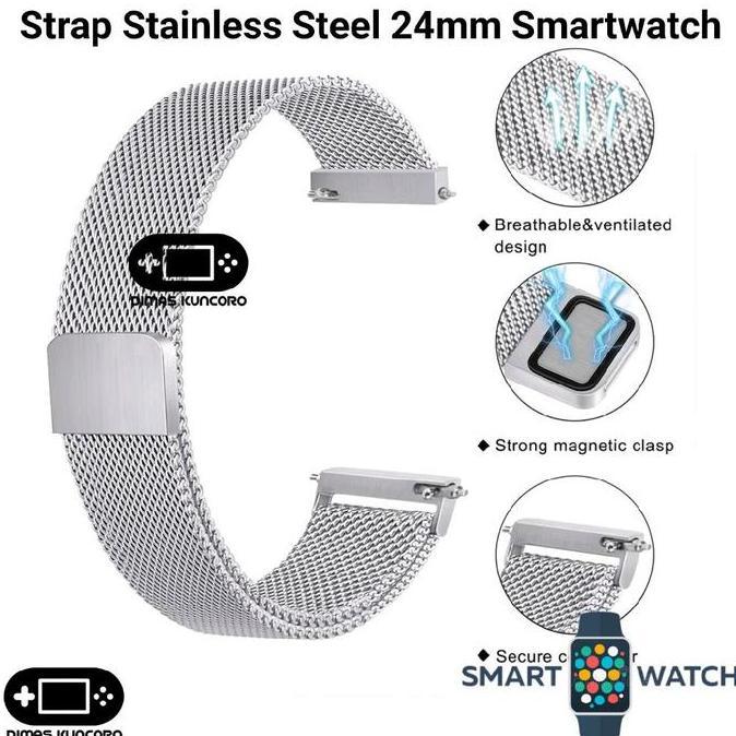 Strap Stainless Steel 24mm Smartwatch tali jam tangan mesh rantai pasir north edge laker 2 apache 3 