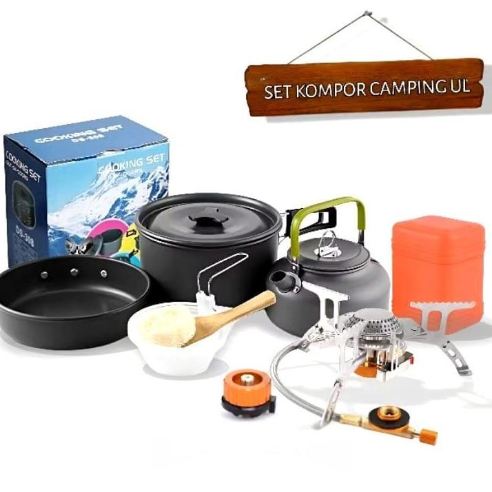Paket Cooking Set Nesting Ds308 Plus Kompor Camping Ultralight Kompor Outdoor Portable