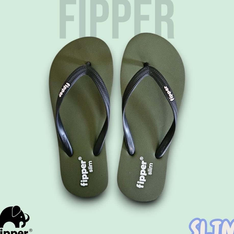 Fipper Slim Green Army / Black - Sandal Jepit Wanita
