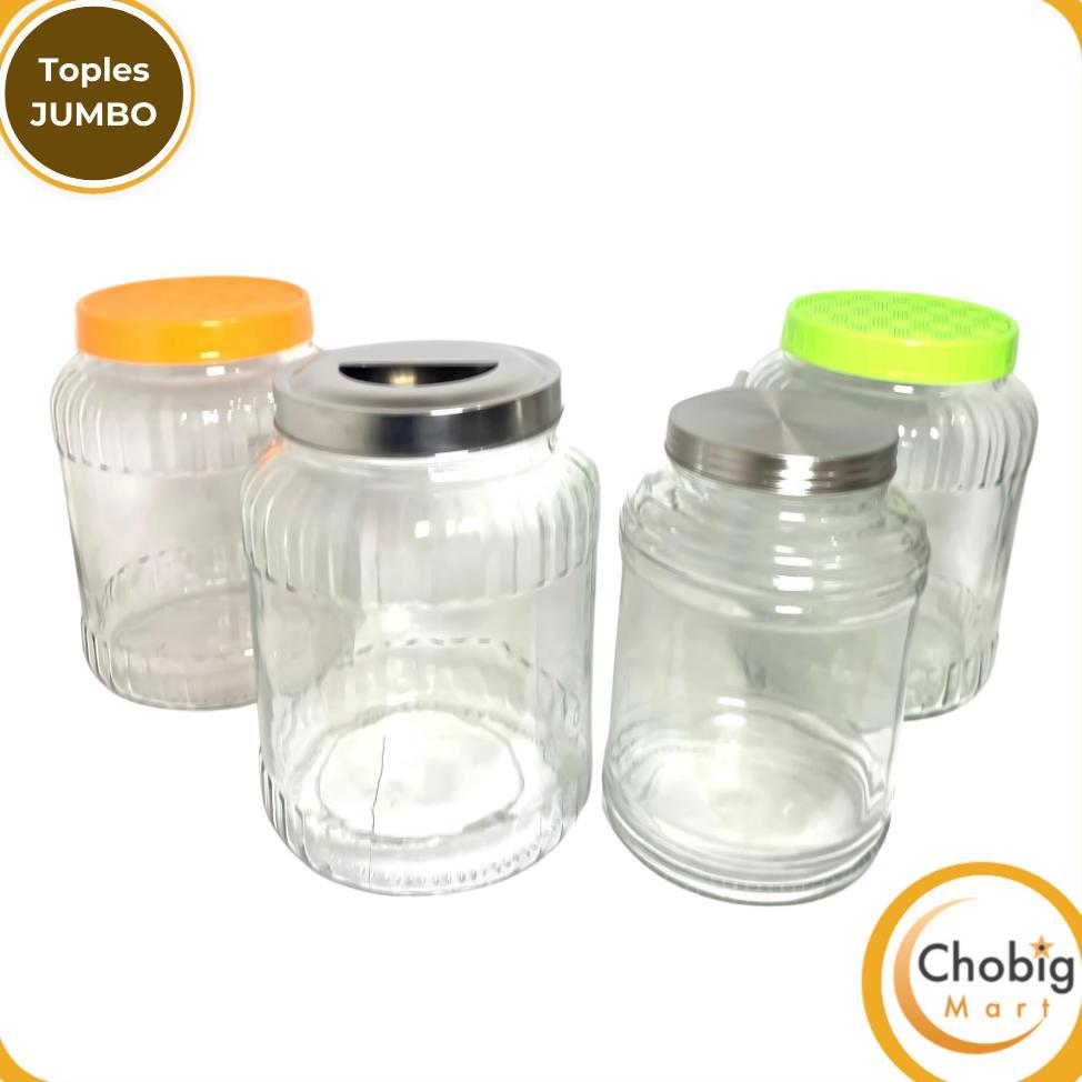 Chobig Toples Kaca Besar Jumbo 3.5L 3500Ml 5L Wadah Tutup Kerupuk Stoples Tempat Simpan Obat