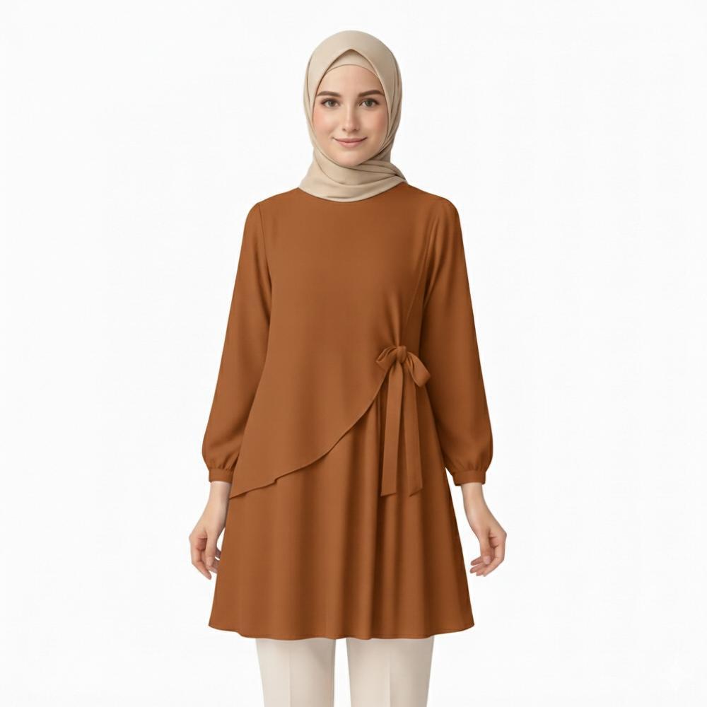 Premium Tunik Ruffle & Tali Samping Kiri Anggun Elegan Modern Simple Stylish Fashionable Ootd Muslim