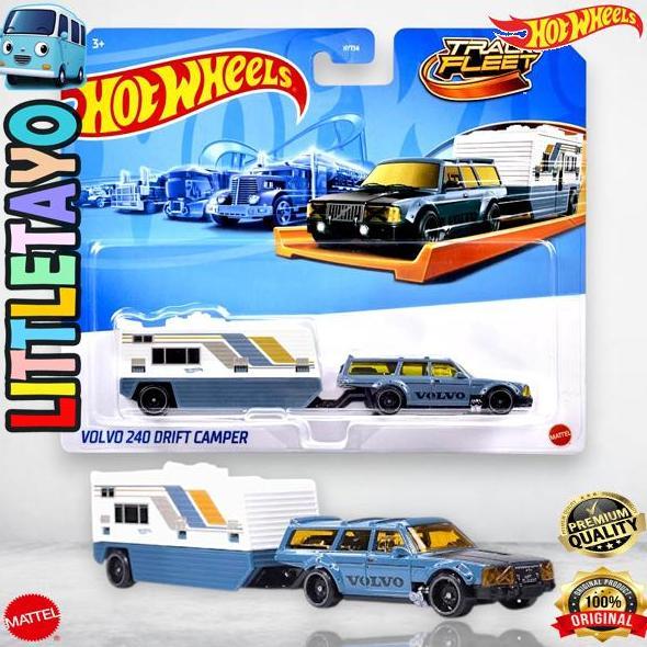 Hot Wheels Track Fleet Volvo 240 Drift Camper Diecast Truck Derek Transport Trailer Hauler Rig
