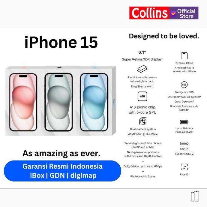 Comunicazione- Apple Iphone 15 128Gb 256Gb A16 Bionic Cpu 6C / Gpu 5C Resmi Gdn Di Ibox