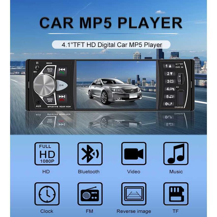 Tape Audio Mobil Bluetooth MP5 Player Layar Parkir Monitor 4.1 Inch 4022D Support Video 1080P