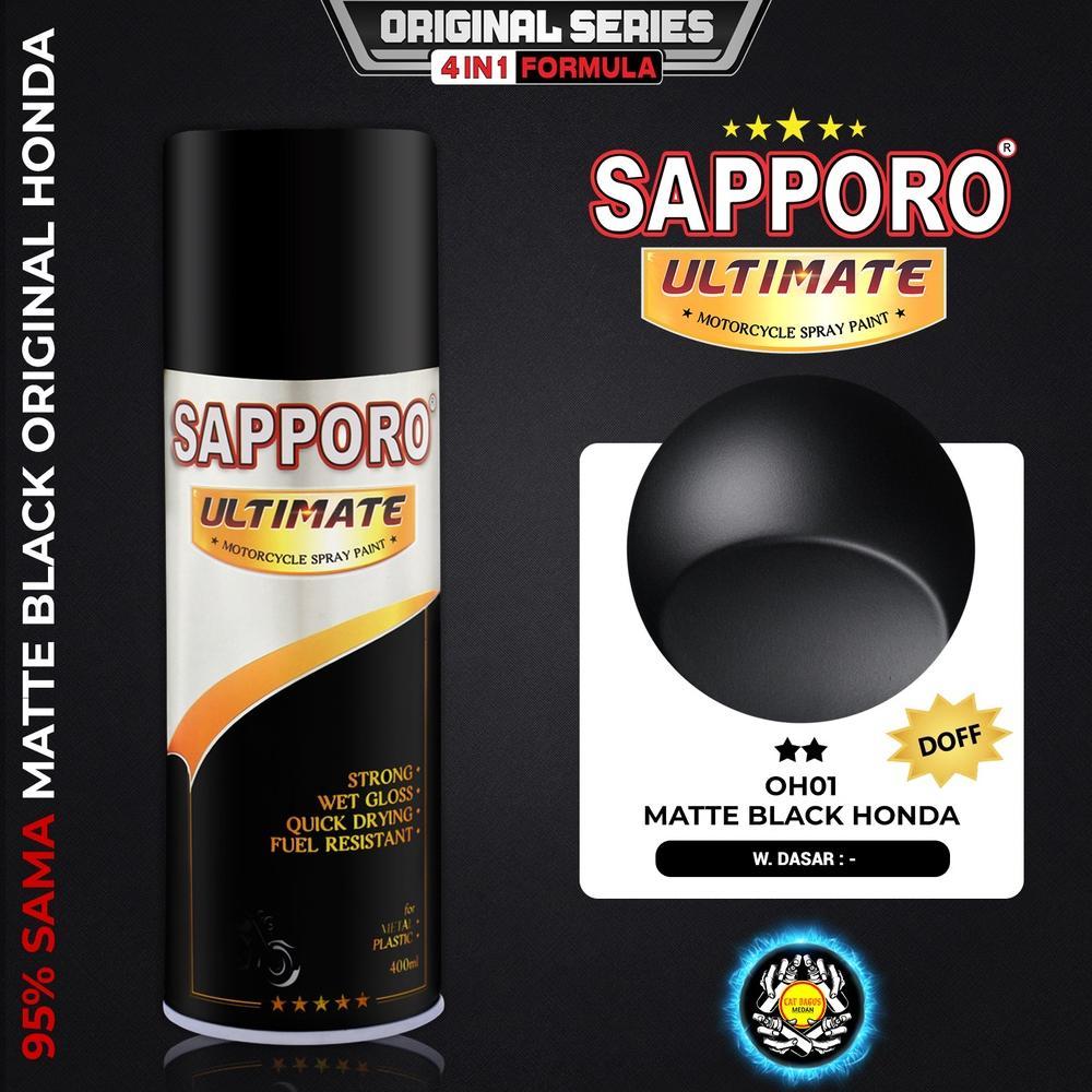 NEW SAPPORO ULTIMATE OH01 MATTE BLACK HONDA ORIGINAL 4 IN 1 CAT SEMPROT 400 ML CAT MOTOR AEROSOL PYL