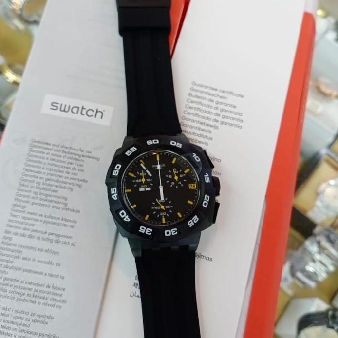 Swatch CHRONO Jam Tangan Pria Strap Karet SUlB414 BLACK HERO Original