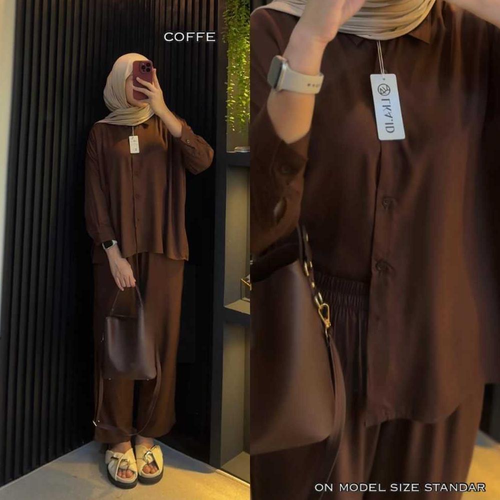 HOT ONE SET POLOS OVERSIZE TERBARU RAYON TWILL PREMIUM SETELAN KEMEJA KULOT WANITA KEKINIAN