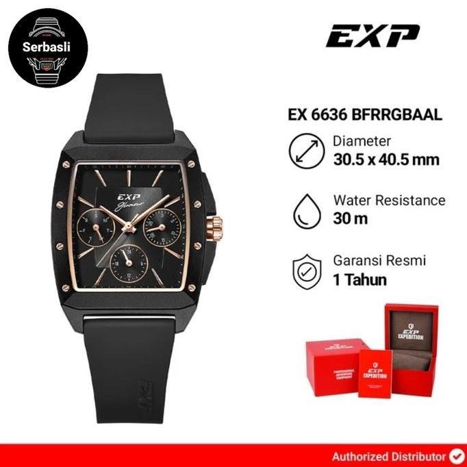 Jam Tangan Wanita Expedition Exp Chronograph EX 6636 BFRRGBAAL Black Dial Black Rubber Strap