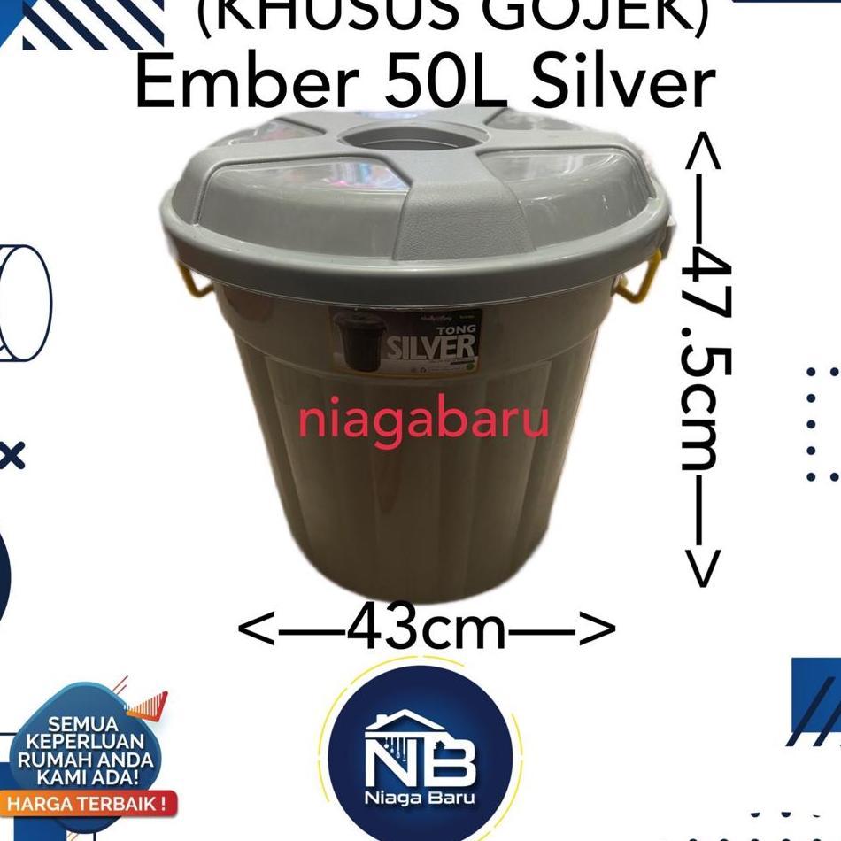 Ember Plastik 50 Liter Tutup Tong Silver Taiwan