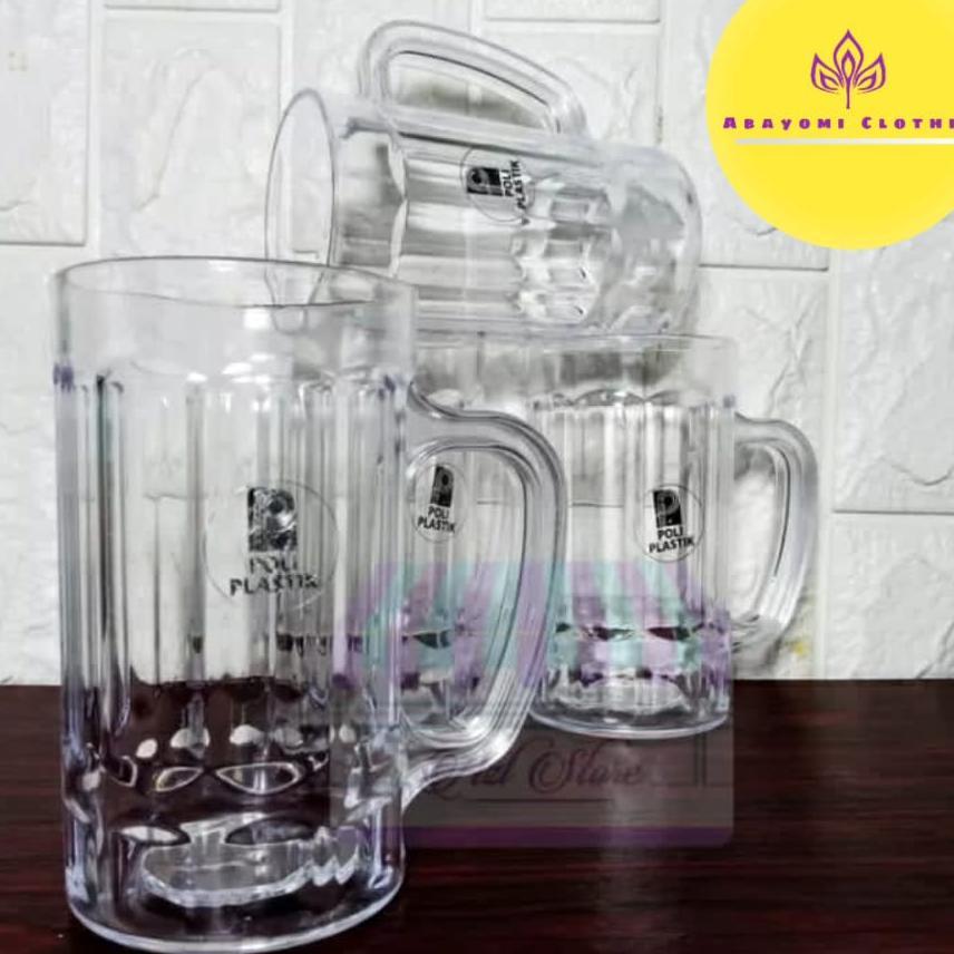 1 Lusin /12 Pcs Gelas Plastik Besar Gelas Bening Gagang / Gelas Besar / Bayar Ditempat