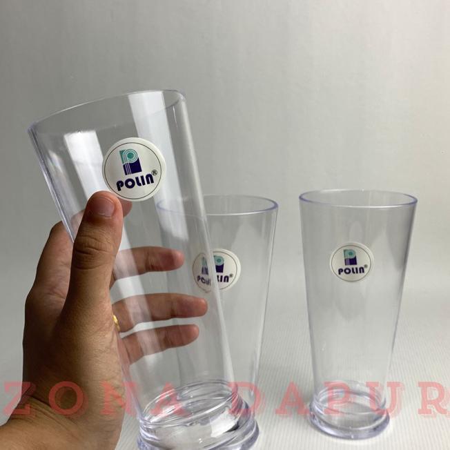 (1 Lusin) - Gelas Jus Plastik Bening 400 Ml Polin - Gelas Mika Bening - Gelas Jus Milkshake Ala Cafe