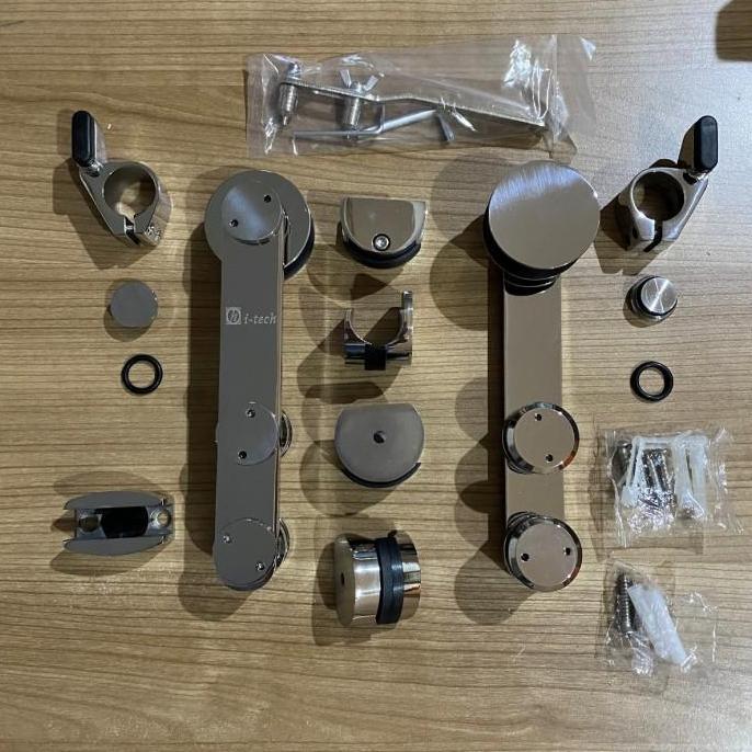 Set Acc Roda Pintu Kaca Sliding Glass Frameless Door Bracket Ke Tembok